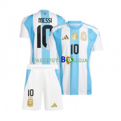 Camisola 1º Equipamento Seleção Argentina Lionel Messi 10 Copa America 2024 Manga Curta ,Criança
