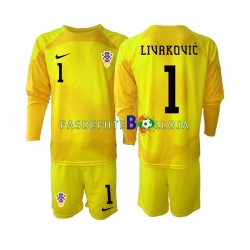Camisola Guarda-redes 1º Equipamento Seleção Croata Dominik Livakovic 1 World Cup 2022 Manga Comprida ,Criança