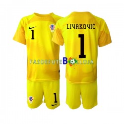 Camisola Guarda-redes 1º Equipamento Seleção Croata Dominik Livakovic 1 World Cup 2022 Manga Curta ,Criança
