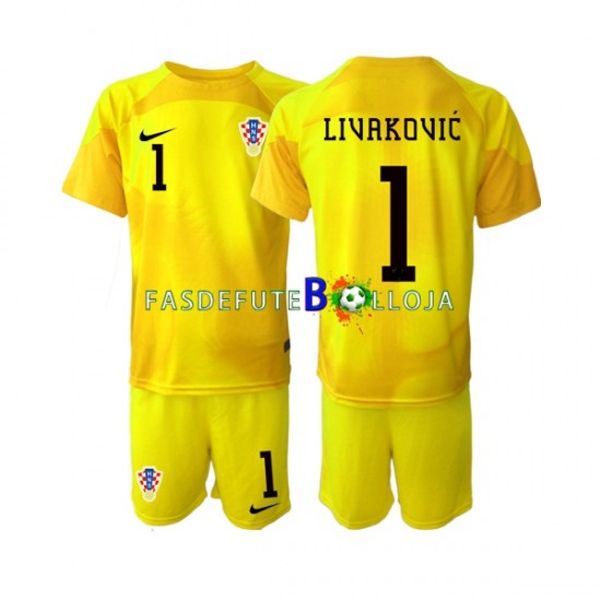 Camisola Guarda-redes 1º Equipamento Seleção Croata Dominik Livakovic 1 World Cup 2022 Manga Curta ,Criança Camisola Guarda-redes 1º Equipamento Seleção Croata Dominik Livakovic 1 World Cup 2022 Manga Curta ,Criança