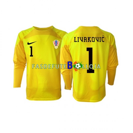 Camisola Guarda-redes 1º Equipamento Seleção Croata Dominik Livakovic 1 World Cup 2022 Manga Comprida ,Homem