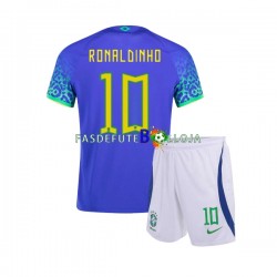 Camisola 2º Equipamento Seleção Brasileira Ronaldinho 10 World Cup 2022 Manga Curta ,Criança