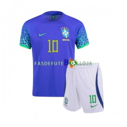 Camisola 2º Equipamento Seleção Brasileira Ronaldinho 10 World Cup 2022 Manga Curta ,Criança