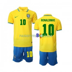 Camisola 1º Equipamento Seleção Brasileira Ronaldinho 10 World Cup 2022 Manga Curta ,Criança