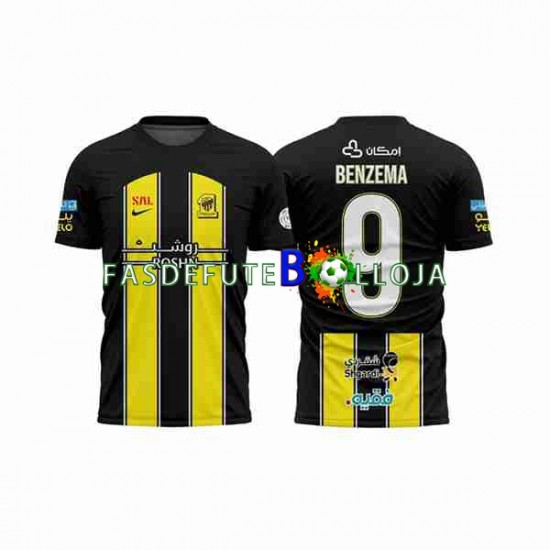 Camisola 1º Equipamento Al-Ittihad BENZEMA 9 2023-2024 Manga Curta ,Homem
