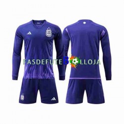Camisola 2º Equipamento Seleção Argentina 3 Stars World Cup 2022 Manga Comprida ,Criança