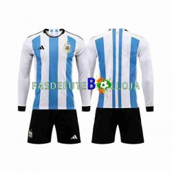 Camisola 1º Equipamento Seleção Argentina 3 Stars World Cup 2022 Manga Comprida ,Criança