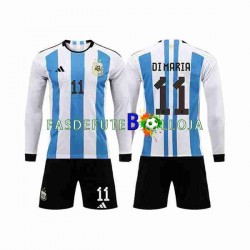 Camisola 1º Equipamento Seleção Argentina 3 Stars Di Maria 11 World Cup 2022 Manga Comprida ,Criança