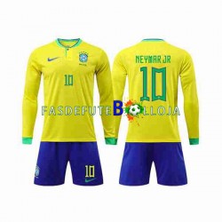 Camisola 1º Equipamento Seleção Brasileira Neymar Jr 10 World Cup 2022 Manga Comprida ,Criança