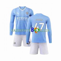 Camisola 1º Equipamento Manchester City Phil Foden 47 2023-2024 Manga Comprida ,Criança