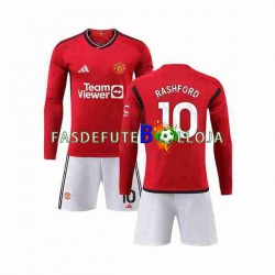 Camisola 1º Equipamento Manchester United Marcus Rashford 10 2023-2024 Manga Comprida ,Criança