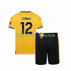 Camisola 1º Equipamento Wolverhampton Wanderers CUNHA 12 2023-2024 Manga Curta ,Criança