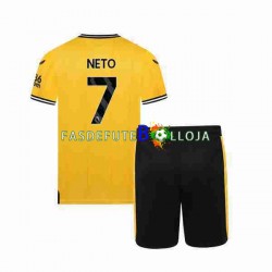Camisola 1º Equipamento Wolverhampton Wanderers NETO 7 2023-2024 Manga Curta ,Criança