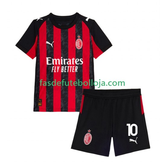 Camisola 1º Equipamento AC Milan Rafael Leao 10 2025-2026 Manga Curta ,Criança
