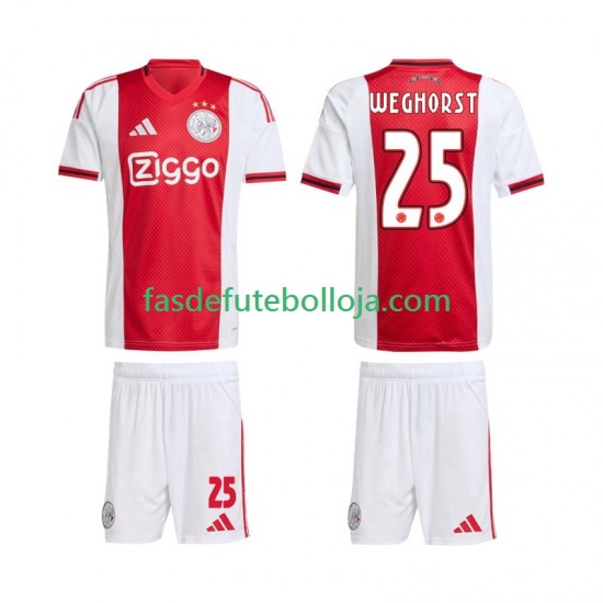 Camisola 1º Equipamento AFC Ajax Wout Weghorst 25 2025-2026 Manga Curta ,Criança