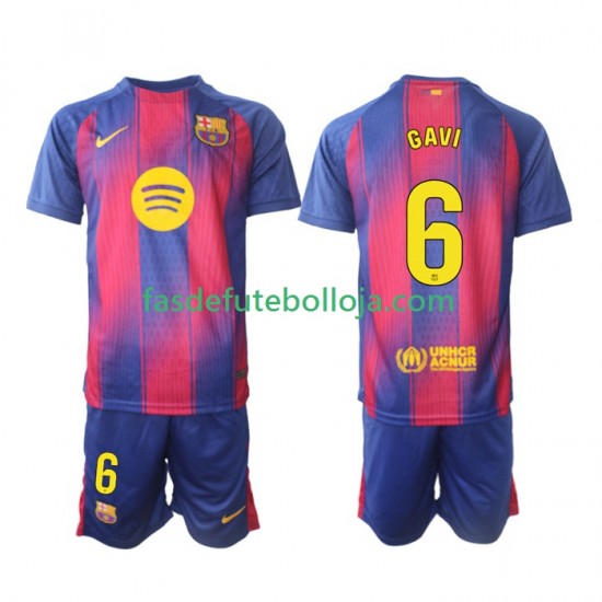 Camisola 1º Equipamento FC Barcelona Gavi 6 2025-2026 Manga Curta ,Criança