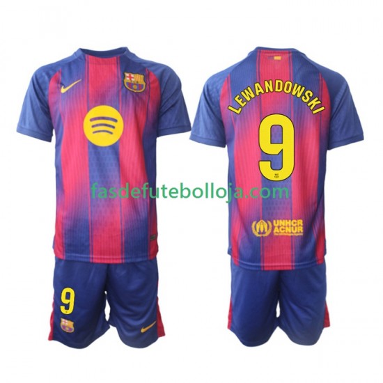 Camisola 1º Equipamento FC Barcelona Robert Lewandowski 9 2025-2026 Manga Curta ,Criança