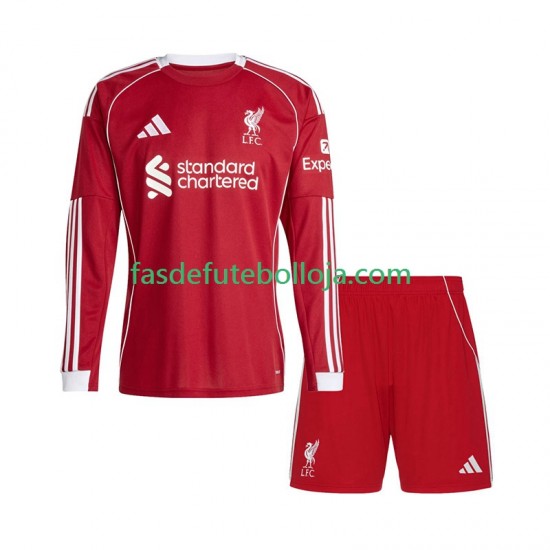 Camisola 1º Equipamento Liverpool 2025-2026 Manga Comprida ,Criança