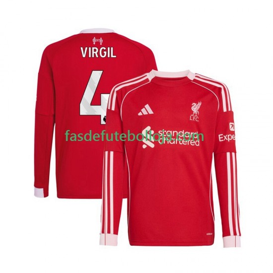 Camisola 1º Equipamento Liverpool Virgil van Dijk 4 2025-2026 Manga Comprida ,Homem