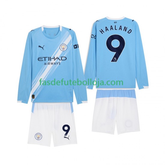 Camisola 1º Equipamento Manchester City Erling Haaland 9 2025-2026 Manga Comprida ,Criança
