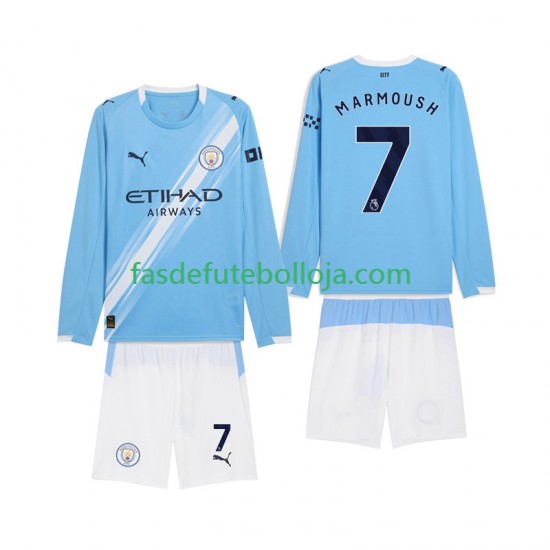Camisola 1º Equipamento Manchester City Omar Marmoush 7 2025-2026 Manga Comprida ,Criança