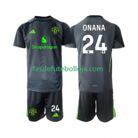 Camisola Guarda-redes 2º Equipamento Manchester United Andre Onana 24 2025-2026 Manga Curta ,Criança