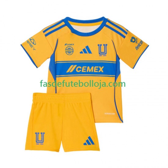 Camisola 1º Equipamento Tigres UANL 2025-2026 Manga Curta ,Criança