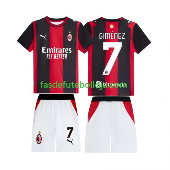Camisola 1º Equipamento AC Milan Gimenez 7 2026-2027 Manga Curta ,Criança