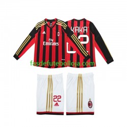 Camisola 1º Equipamento AC Milan Kaka 22 2013 2014 Manga Comprida Retro ,Criança