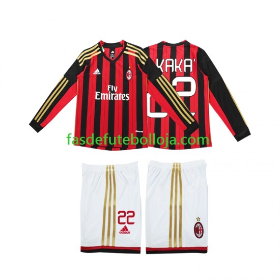 Camisola 1º Equipamento AC Milan Kaka 22 2013 2014 Manga Comprida Retro ,Criança