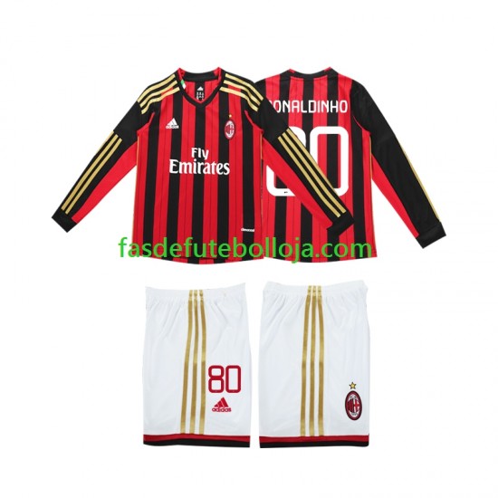 Camisola 1º Equipamento AC Milan RONALDINHO 80 2013 2014 Manga Comprida Retro ,Criança