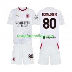 Camisola 2º Equipamento AC Milan Ronaldinho 80 2026-2027 Manga Curta ,Criança