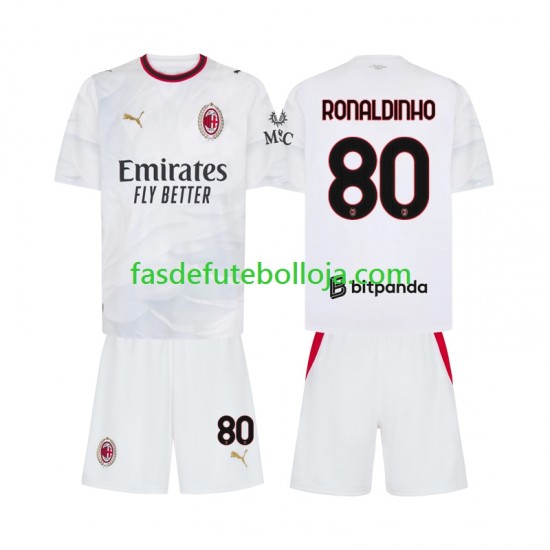 Camisola 2º Equipamento AC Milan Ronaldinho 80 2026-2027 Manga Curta ,Criança