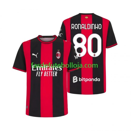 Camisola 1º Equipamento AC Milan Ronaldinho 80 2026-2027 Manga Curta ,Homem