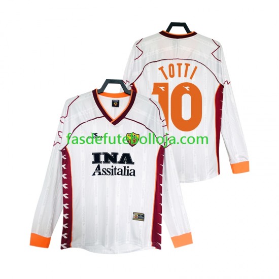Camisola 2º Equipamento AS Roma Totti 10 2000 1999 Manga Comprida Retro ,Homem
