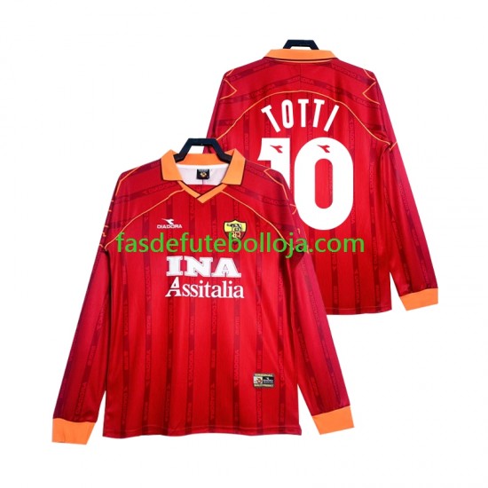 Camisola 1º Equipamento AS Roma Totti 10 2000 1999 Manga Comprida Retro ,Homem
