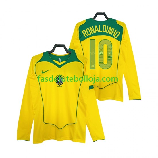 Camisola 1º Equipamento Seleção Brasileira RONALDINHO 10 2004 Manga Comprida Retro ,Homem Camisola 1º Equipamento Seleção Brasileira RONALDINHO 10 2004 Manga Comprida Retro ,Homem