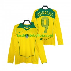 Camisola 1º Equipamento Seleção Brasileira RONALDO 9 2004 Manga Comprida Retro ,Homem