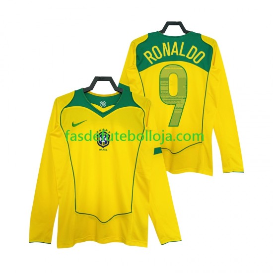 Camisola 1º Equipamento Seleção Brasileira RONALDO 9 2004 Manga Comprida Retro ,Homem Camisola 1º Equipamento Seleção Brasileira RONALDO 9 2004 Manga Comprida Retro ,Homem
