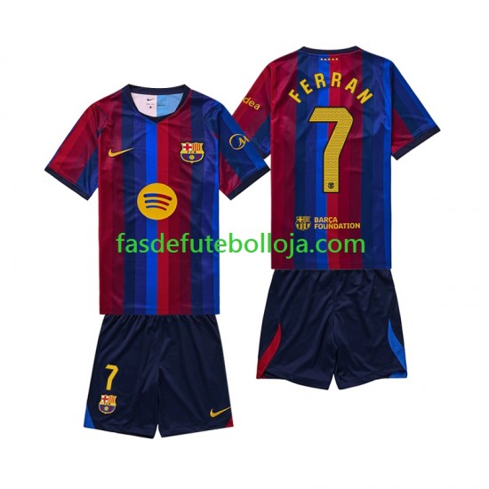 Camisola 1º Equipamento FC Barcelona Ferran Torres 7 2026-2027 Manga Curta ,Criança Camisola 1º Equipamento FC Barcelona Ferran Torres 7 2026-2027 Manga Curta ,Criança