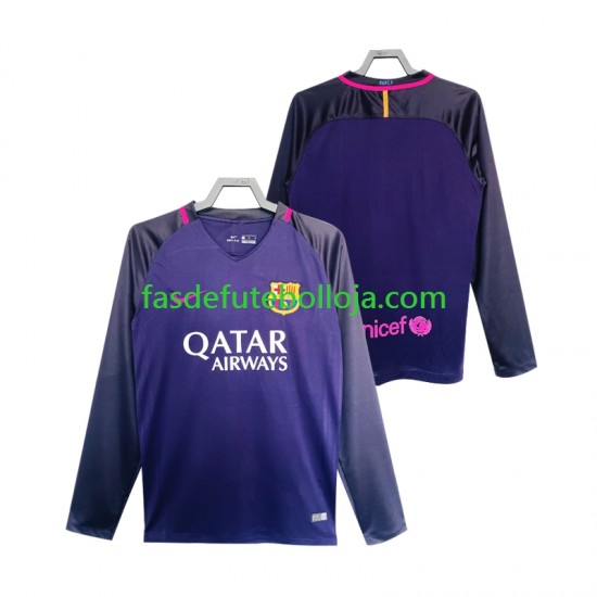 Camisola 2º Equipamento FC Barcelona 2016 2017 Manga Comprida Retro ,Homem