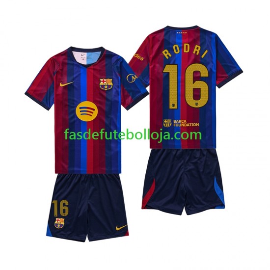 Camisola 1º Equipamento FC Barcelona Rodri 16 2026-2027 Manga Curta ,Criança
