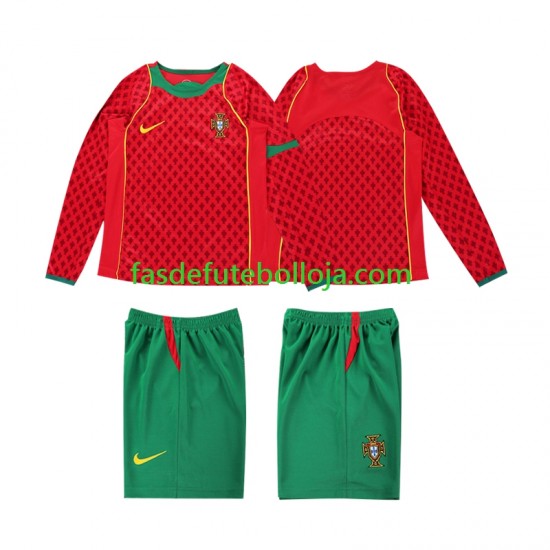 Camisola 1º Equipamento Seleção Portuguesa 2004 Manga Comprida Retro ,Criança