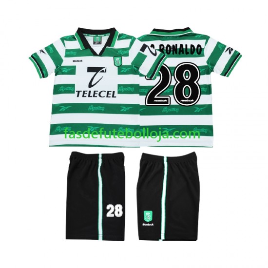 Camisola 1º Equipamento Sporting CP Cristiano Ronaldo 28 2000 1999 Manga Curta Retro ,Criança