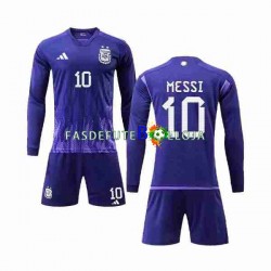 Camisola 2º Equipamento Seleção Argentina 3 Stars Lionel Messi 10 World Cup 2022 Manga Comprida ,Criança