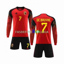Camisola 1º Equipamento Seleção Belga De Bruyne 7 World Cup 2022 Manga Comprida ,Criança