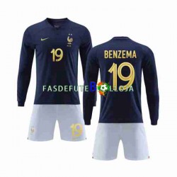 Camisola 1º Equipamento Seleção Francesa Benzema 19 World Cup 2022 Manga Comprida ,Criança