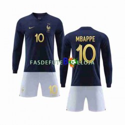 Camisola 1º Equipamento Seleção Francesa Mbappé 10 World Cup 2022 Manga Comprida ,Criança
