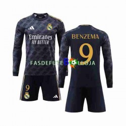 Camisola 2º Equipamento Real Madrid Benzema 9 2023-2024 Manga Comprida ,Criança