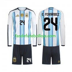 Camisola 1º Equipamento Seleção Argentina Enzo Fernandez 24 World Cup 2026 Manga Comprida ,Criança